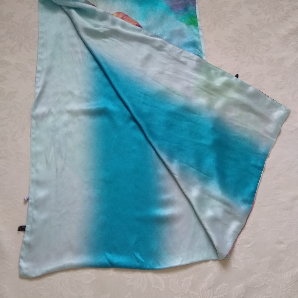 Silk wearable art hand painted Reversible two sides wrap cape Scarf Sarong - Picture 4 of 8